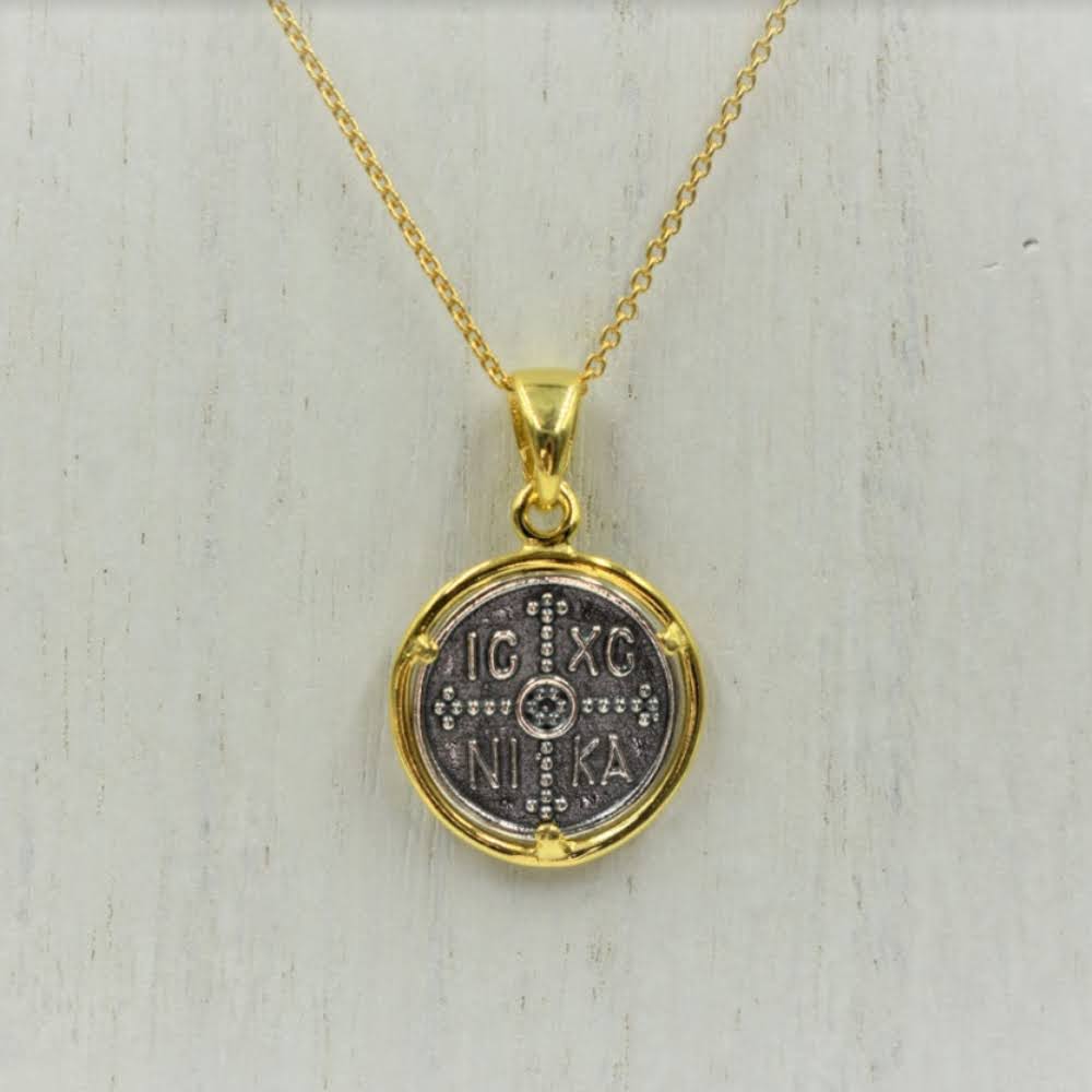 GOLD AND SILVER ROUND RELIGIOUS NECKLACE